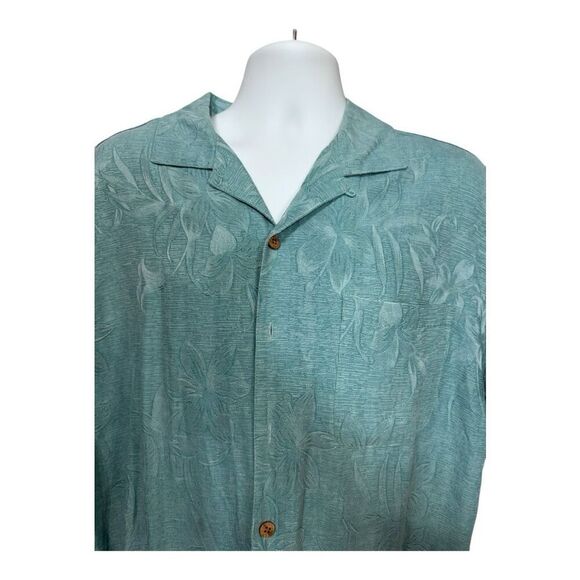Island Shores Men's greenWashable Silk Palm Print Button Up Shirt Size XL - Picture 2 of 7